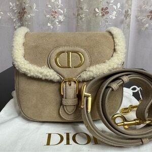 Dior Beige Shearling Crossbody Bag, Authentic